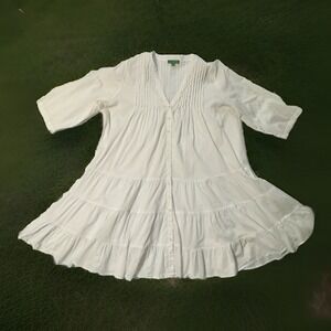 J.Crew Cover-up Dress BQ963 White Sz 2X  Womens bottom front Tiered beach Resort